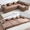 106.3 Oversized L Shaped Convertible Sleeper Sofa Bed Corduroy Modular Folding Sectional Sofa with Cylindrical Pillow &amp Storage Bags Modern Floor Mattress Couch for Living Room Brown