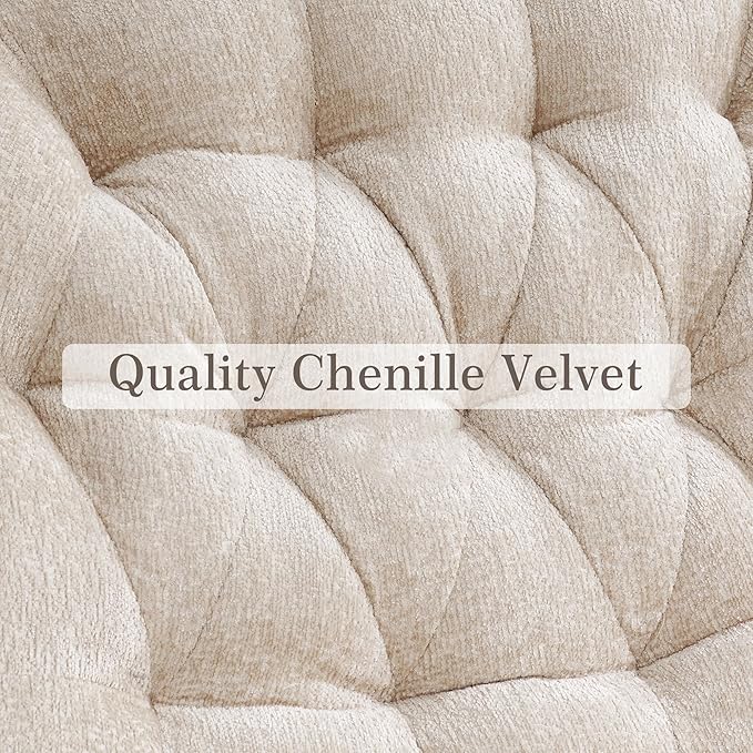 Oversized Swivel Rocker Recliner ChairSwivel Rocking Sofa Large Recliner Glider Chair with Phone Holder Chenille Fabric (Beige)