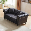 Mid Century Modern Couch 63.5 Chesterfield Sofa Tufted Loveseat w/ Nailhead Trim Rolled Arms Comfy Upholstered Deep Seating Settee Love Seat for Living Room Office (Leather Black 2 Seater)