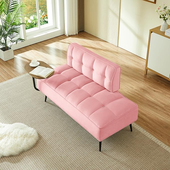 KEIKI 54 2Seat Velvet Loveseat Sofa Couch Rotating Side Table Memory Foam for Feminine Retreat Home Office Style Conscious Glam Seekers Cozy Warm Perfect for Entertaining Refined Design Pink