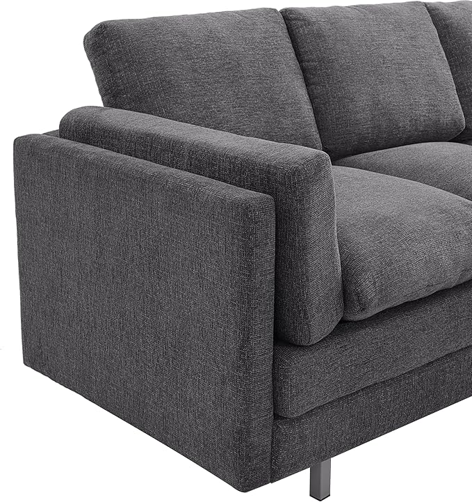Christopher Knight Home Vincenzo 79.5 Sectional Sofa 3 Seater Couch Chenille Upholstered Sofa Chair Metal Legs Couch Dual-Layer Cushions Armchair Comfort Seating for Reading Living Room Gray