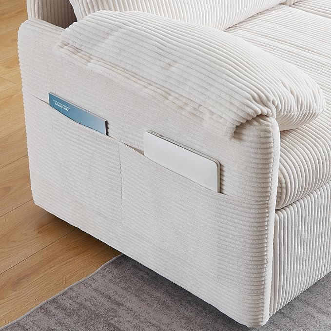 Eafurn 3 in 1 Convertible Pull Out Sleeper Sofa Couch Bed Queen Size Corduroy Pullout Lounge Loveseat RV Sofa&ampCouches Sofabed with Soft Pillows ArmrestSide Pockers for Living Room Apartment