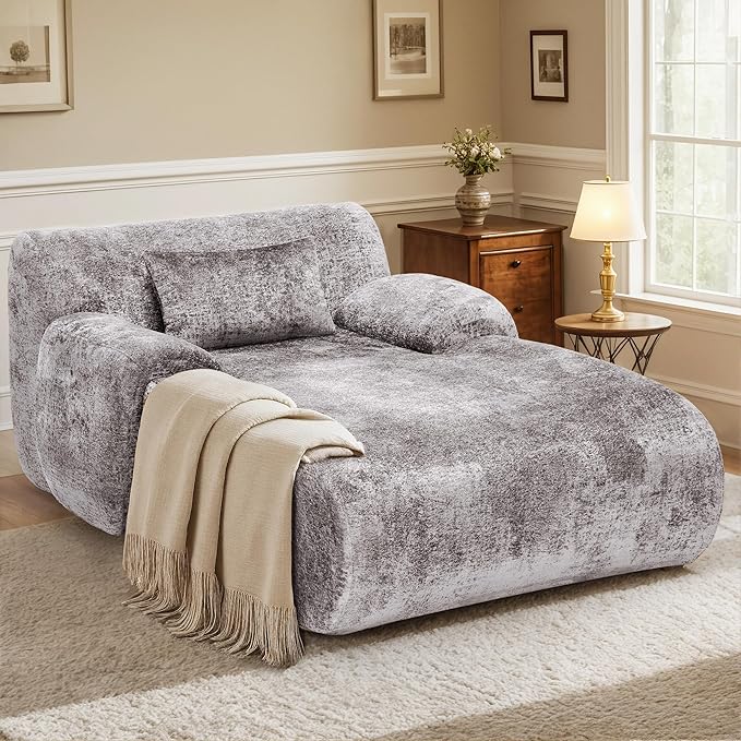 66 Inches Oversized Chaise Lounge Indoor No Assembly Required Single Sleeper Sofa Chair with Lumbar Pillow Upholstered Boneless Sofa Bed for Living Room Bedroom