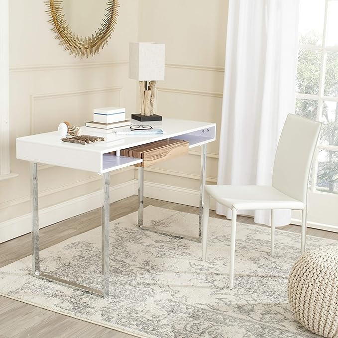 SAFAVIEH Home Collection Metropolitan White and Chrome Computer Desk