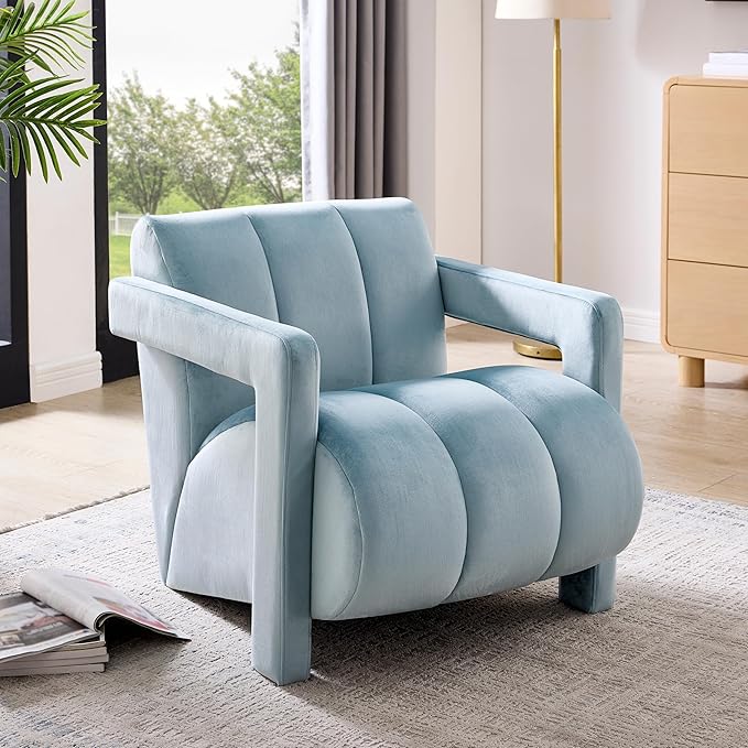 Roundhill Furniture Velmor Contemporary Velvet Accent Armchair Blue