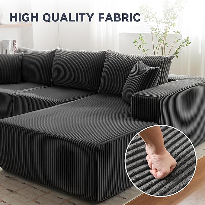 HUATEAN 108” Modular Sectional Sofa Cloud Sectional Couch with Deep Seat Modern Modular L-Shape Sofa Couch with ChaiseUpholstered Couches for Living Room Bedroom (Corduroy Darkgrey)