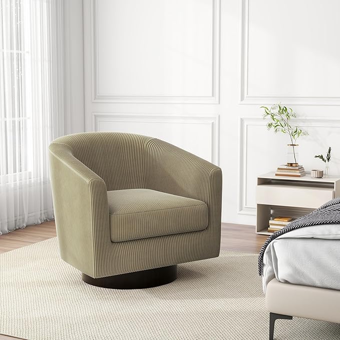 Swivel Barrel Accent Chair Modern Round Corduroy Fabric Arm Chair for Living Room Bedroom Comfy Club Reading Chairs for Adults (Corduroy Camel Set of 4)