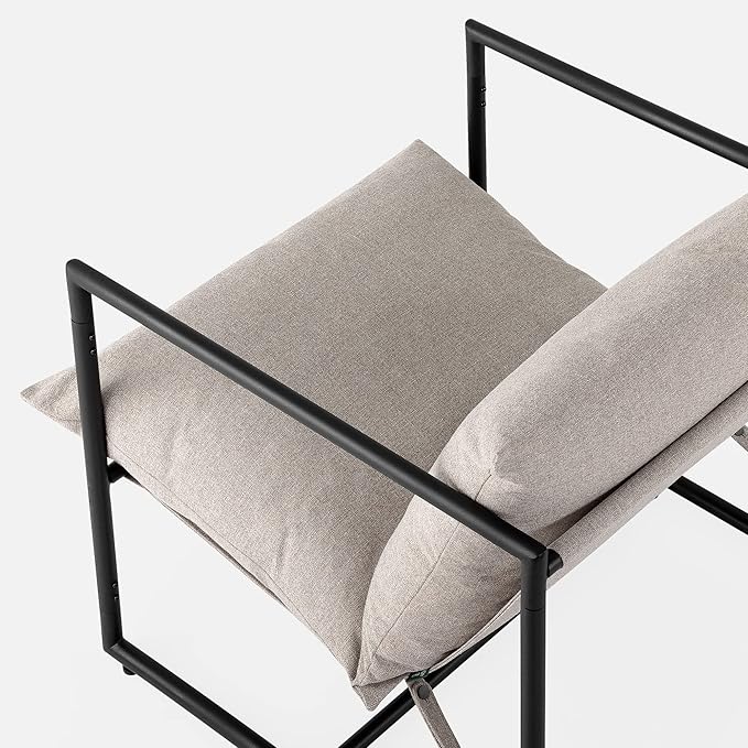 Zinus Aidan Sling Accent Chair Pack of 2 Metal Framed Armchair with Shredded Foam Cushioning Oatmeal
