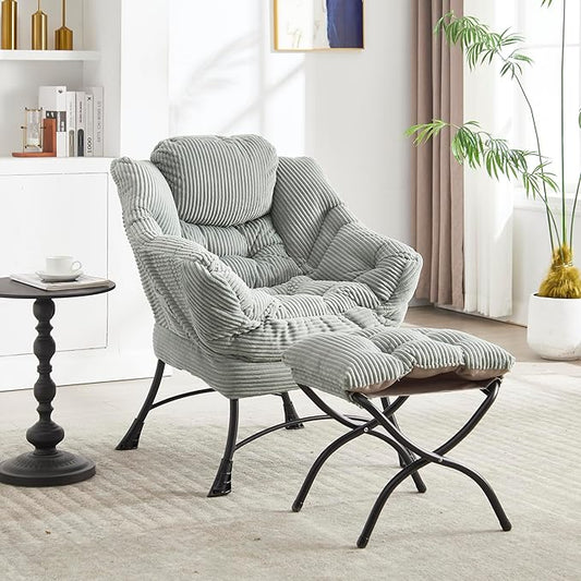 31.5 Lazy Chair1 OttomanLeisure Upholstered Sofa ChairModern Reading ChairLounge Accent Chair with Side Pocket for Small ApartmentLiving RoomBedroomOfficeLight Green