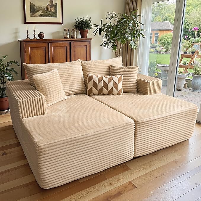 81 Oversized Loveseat Chaise Longue Fluffy Sleeper Chaise Longue IndoorUpholstered Sofa Bed for Living Room Bedroom Beige