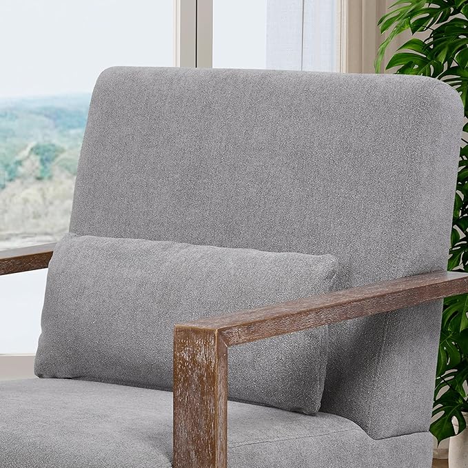 30.5 W Swivel Modern Fabric Upholstered Accent Chair with Solid Wood Armrests Comfy Lounge Reading Chair Side Armchair for Hotel Bedroom Living Room Office Nursery Room (Gray Linen)