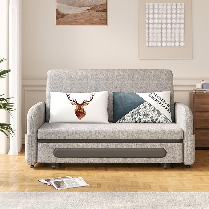 Pull-Out Sofa Bed - Versatile Futon Sleeper Couch for Living Room and Small Spaces(34.25 D x 59.84 W x 37.4 H)- Gray/White RV Lounge (61.61 Gray)