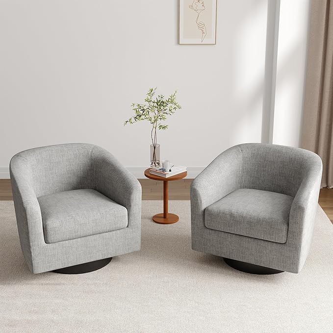 Lumibee Swivel Accent Barrel Chairs Set of 2 Upholstered Comfy Swivel Round Barrel Chair 360° Rotation Single Sofa Club Armchair for Living Room Reading Room Bedroom Light Grey