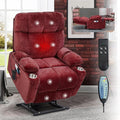 Large Power Lift Recliner Chair with Massage and Heat for Elderly Big and Tall People Dual Motor 180° Lay Flat Overstuffed Wide Velvet Lift Recliners with 2 Cup Holders Side Pocket
