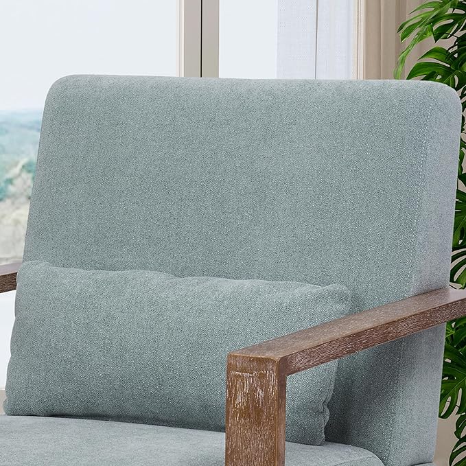 30.5 W Swivel Modern Fabric Upholstered Accent Chair with Solid Wood Armrests Comfy Lounge Reading Chair Side Armchair for Hotel Bedroom Living Room Office Nursery Room (Pale Green Linen)