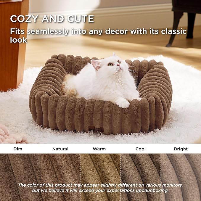 Bedsure ComfyFleece™ Cute Dog Bed for Small Dogs &amp Cats - Washable Furry Puppy Beds Rectangle Orthopedic Corduroy Fleece Pet Beds with Removable Zipper Cover 20x19x6inches Camel Brown