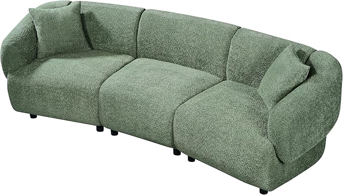 Merax 98.5 Modern 3 Seater Curved Sofa Luxury Boucle Fabric Sofa Minimalist Cozy Cloud Couch for Living Room Bedroom Apartment Home Office Green