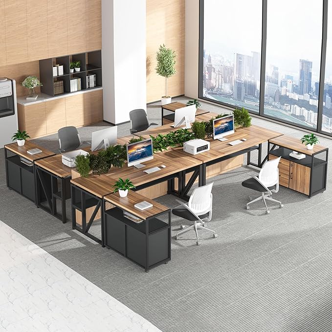 Tribesigns 63 Executive with Drawer Cabinet L Shaped Desk and Lock lateral File Cabinet 2 Piece Home Office Furniture Set with Drawers for Hanging File (Brown 63 inches)