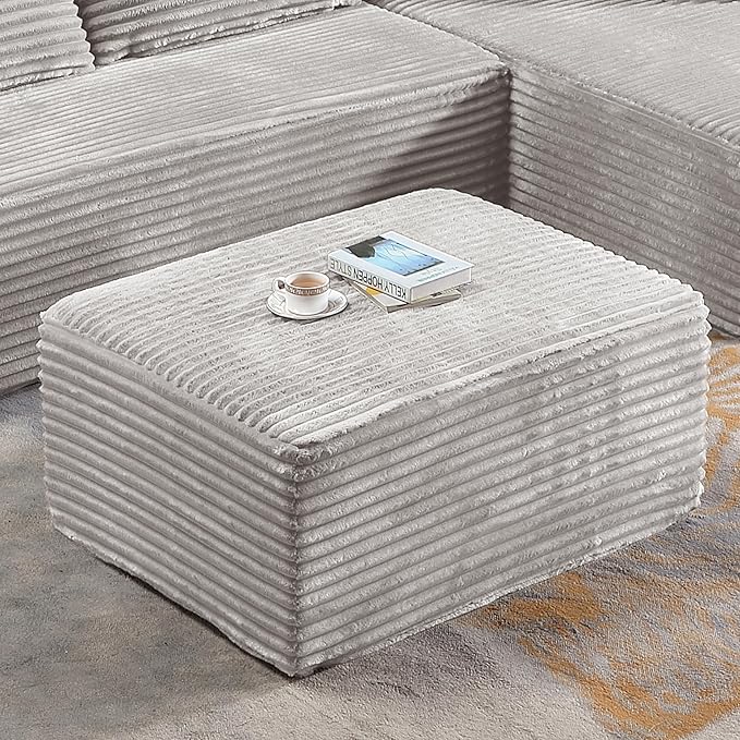 37.4 Corduroy Ottoman Seat Module for Modular Sectional Sofa DIY L-Shaped &amp U-Shaped Plush Corduroy Sofa for Living Room Grey