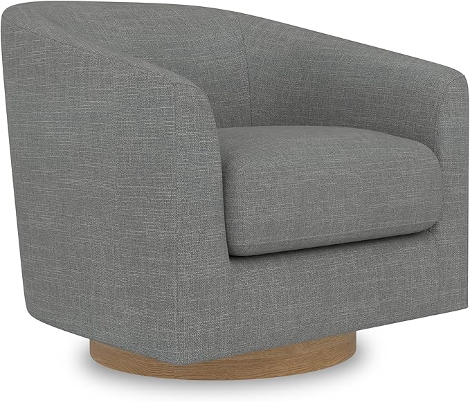 Swivel Accent Upholstered Modern Barrel-Curved Arm Linen Fabric Comfty Sofa Solid Wood Base Reading Bedroom Club Living Room Chair Charcoal Grey
