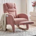Rocking Chair with Foot Rest Nursery Glider Teddy Gliding Rocking Chair with Retractable Footrest Rubber Wood Legs Side Pocket High Back &amp Wide Seat Nursing Chair for Living Room (Pink)