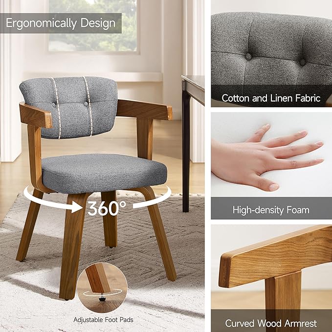 Art Leon Mid Century Modern Dining Chairs - Set of 2 Comfy Fabric Upholstered Dining Chairs Home Office Chair No Wheels Accent Arm Chair with Wood Legs for Kitchen Living Room Bedroom Gray/Walnut