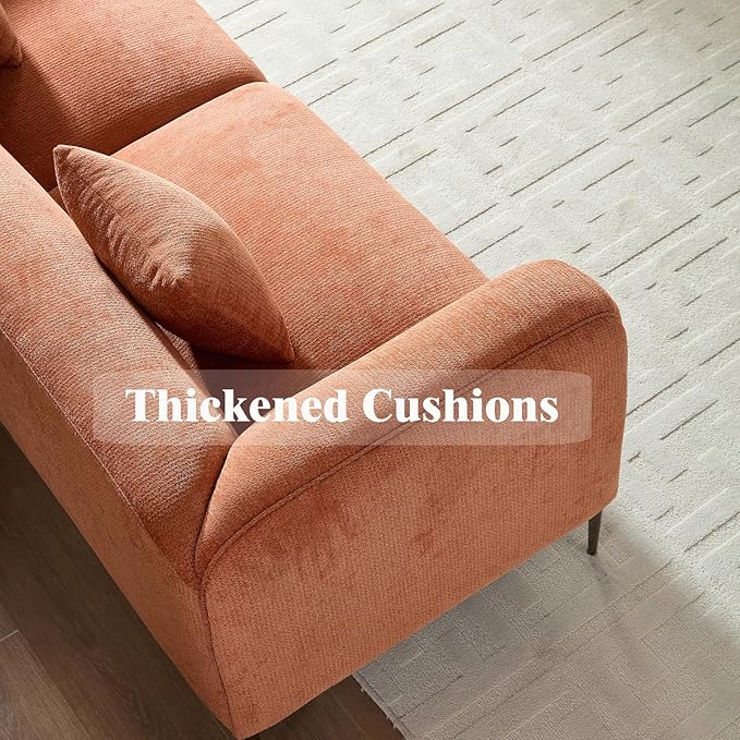 82.7 Modern Sofa Couch Sectional Sofa with Metal Legs Boucle Fabric 3 Seater Cloud Couch with 2 Pillows Upholstered Loveseat Couch for Living Room Apartment Office.(Orange)