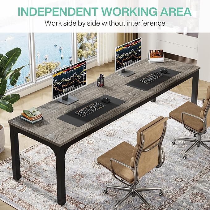 Tribesigns 78.7 Inches Extra Long Computer Desk 2 Person Desk Double Long Desk Workstaion for Home Office (Gray+Black)