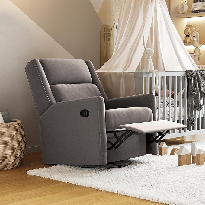 Flash Furniture Cash Swivel Glider Rocking Recliner Manual Recliner with 360 Degree Swivel for Living Room Bedroom or Nursery Fabric Upholstered Dark Gray
