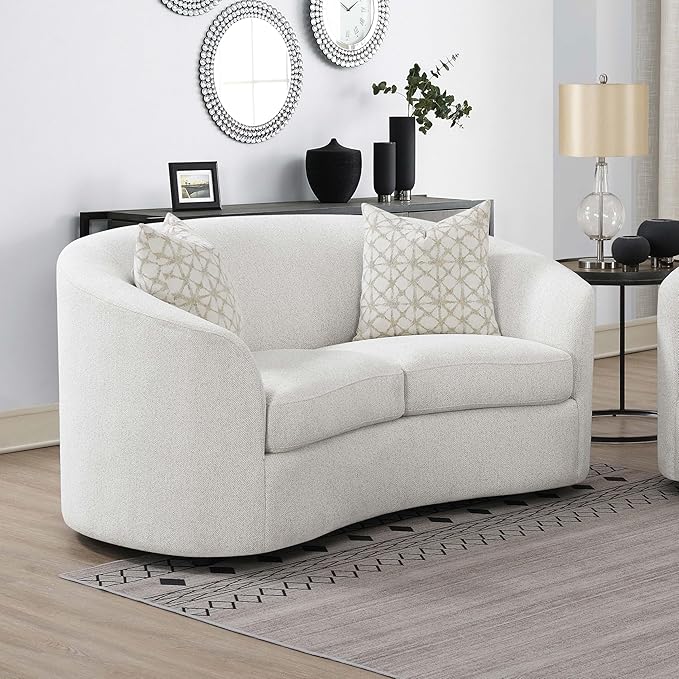Coaster Home Furnishings - Rainn - Wood - Boucle Upholstered Loveseat with Sloped Arms and Accent Pillows - Living Room - Latte - 509172