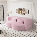 2 in 1 Folding Sofa Bed with 2 Pillows Teddy Fabric Foam-Filled Convertible Sleeper Sofa Floor Couch Full Mattress for Living Room Guestroom No Assembly Required Sofa Bed Pink