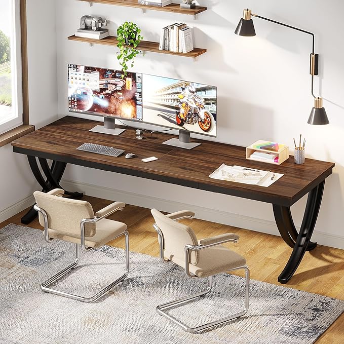 Tribesigns 2 Person Desk 78 Inch Long Computer Desk Two People Office Table with Stylish Legs Double Workstation for Home Office (Rustic Brown)