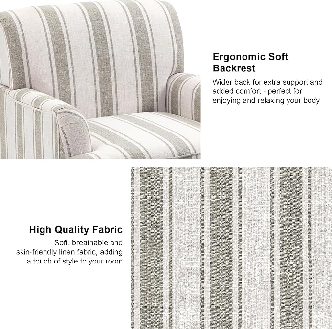Accent Chair Mid Century Modern Comfy Armchair for Living Room Linen Fabric Single Sofa Lounge for Reading Bedroom Apartment Waiting Room with Wood Legs (Brown Stripe Set of 1)