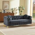 ERYE 82-Inch Button Tufted Sofa Couch with 2 Round Pillows 3 Seat Velvet Tufted Sofa Spacious Chesterfield Loveseat Couches W/Nailhead DecorRing Accent &amp Golden Legs