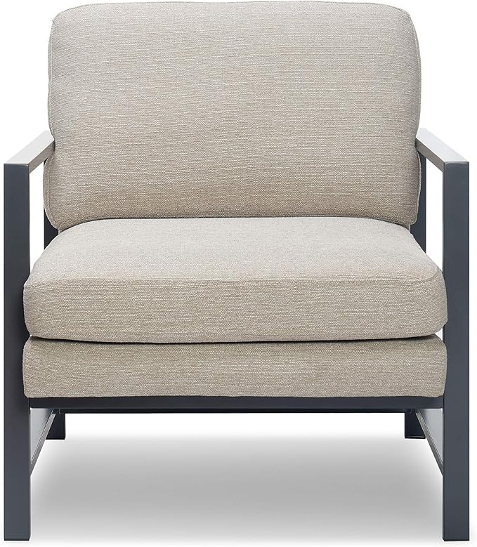 Tommy Hilfiger Russell AccentChair Medium-Soft Pillow Back Mid-Century Modern &amp Industrial Armchair Comfortable LoungeChair for Living Room Bedroom or Office Gray Square Metal Frame in Linen