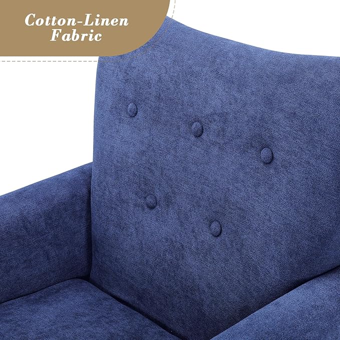 Athena Collection Mid Century Accent Chair with Rubberwood Legs Upholstered Modern Armchair with High Back Tufted Backrest and Angled Back Legs for Living Room Bedroom Vanity Navy Blue