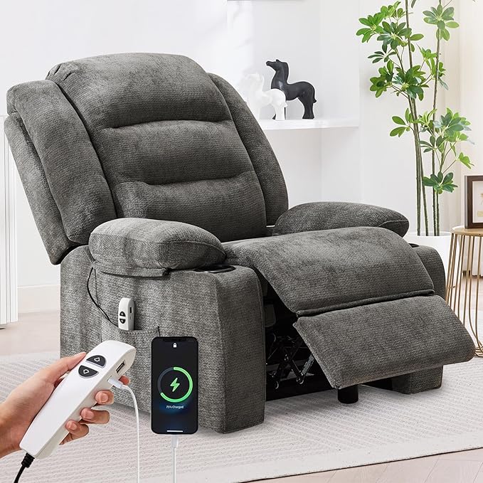 Power Recliner Chair with Cup Holders Electric Recliner Chair for Adults Living Room Reclining Chair Home Theater Seating Lounge Chair (1 Gray)