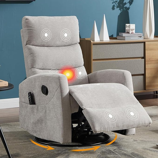 Manual Swivel Rocker Recliner Chair for Adults Overstuffed Reclining Glider Chair for Nursing with Vibration Massage &amp Heat Living Room Rocking Recliner 3-Stage backrest Chenille Fabric Light G
