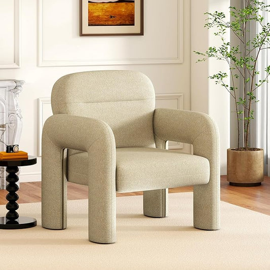 LSSPAID Accent Chairs Modern Line Fabric Upholstered Armchairs Comfy Leisure Reading Chair Fluffy Single Sofa Chair for Living Room Bedrooms Office (Beige 1PC)