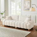 VANOMi Boucle Sofa Couch 91 Comfy Tufted Upholstered Cloud Couches Modern 3 Seater Sofa with Pillows Oversized Deep Seat Sherpa Couch for Living Room Bedroom Apartment (White)