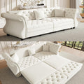 97.6'' Sleeper Sofa Bed King Size Flower Tufted Pull Out Couch Velvet Chesterfield Futon Couches Modern 4 Seater Convertible Sofa 3 Pillows for Living Room Apartment Offices Beige