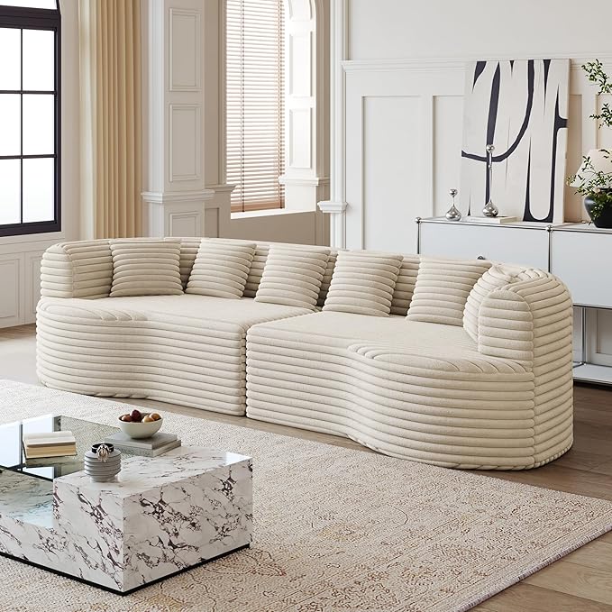 KEIKI 106.3 Curved Sectional Sofa Oversized Cloud Couch with 6 Pillows Deep Seat Sofa for Living Room Guest Bedroom No Assembly Required Beige