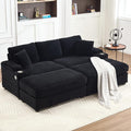 86.6 Sectional Sofa Couch with 2 Ottomans Comfy Corduroy Upholstered Cloud Modular Convertible Couch with Cup Holders and USB Armrest Storage Deep Seat Oversized Loveseat for Living Room (Black)