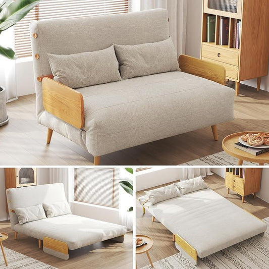 JASIWAY Convertible Sleeper Chair Bed for Adults 3 in 1 Linen Convertable Futon Chair with Pillow Fold Out Single Sleeper Couch Guest Bed for Small Spaces Bedroom Office Apartment Modern 43.3