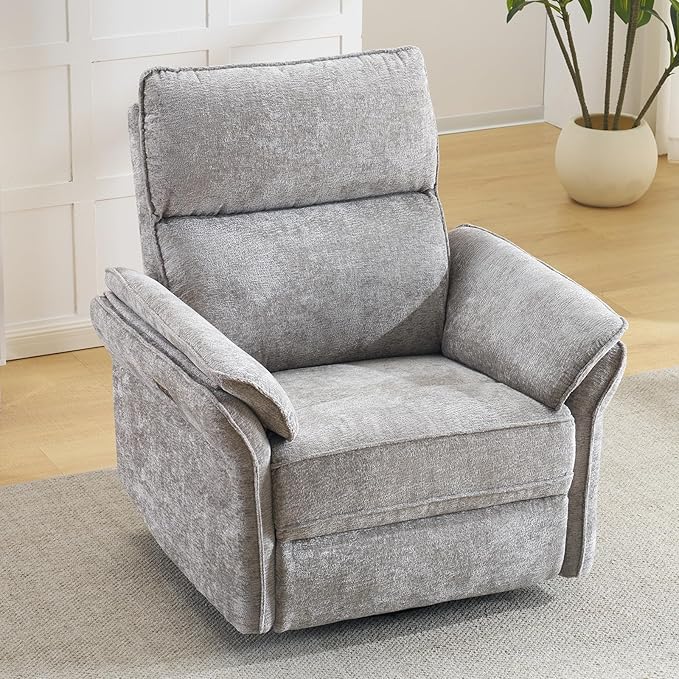 Oversized Power Recliner Chairs for Adults with Massage and Heat Power Swivel Rocker Recliner Chair with Adjustable Headrest 26 Extra Wide Rocker Nursery Recliner with USB Port Light Grey
