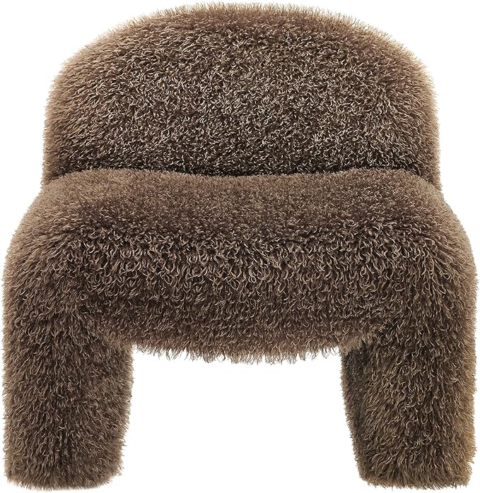 Modway Mina Faux Fur Accent Chair in Brown -Furry Slipper Lounge Chair for Bedroom Or Living Room