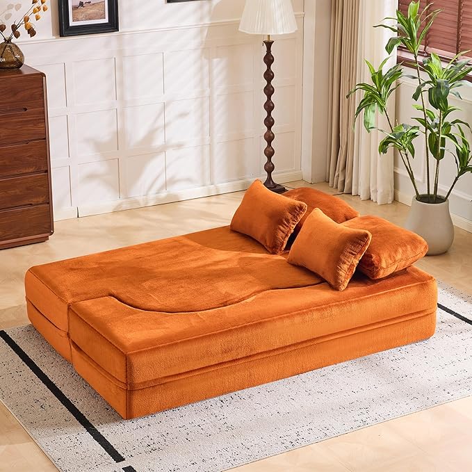 Tai Chi Symbol Loveseat Sofa Curved Yin-Yang Design Dual-Depth Meditation Couch 66.9 Chenille Modular for Small Spaces 300 lbs Capacity (Orange+4 Pillows)