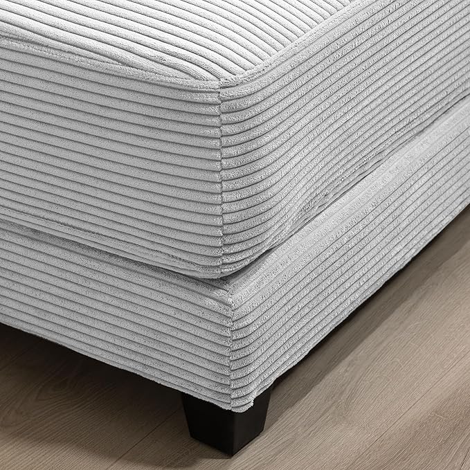 Corduroy Ottoman for Sectional Sofa Modular Footrest with Wooden Legs 43.7 x 29.1 x 18.5 Inches Convertible Furniture for Living RoomGray