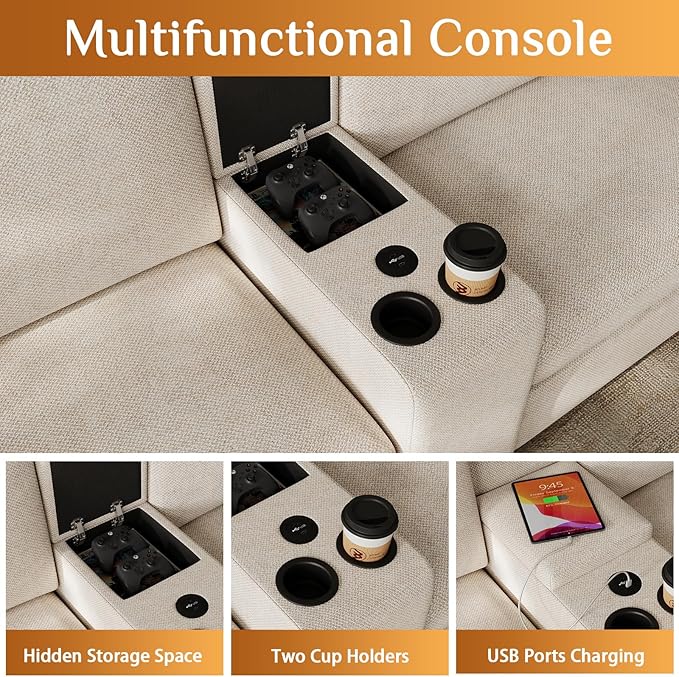 OUYESSIR 163U Shaped Cloud Couch SectionalsLarge Comfy Beige White Sectional Couches for Living RoomOversized Fluffy Modular SectionalChenille Big 6 Seat Sofa Set USB Port Central Console Ottoman