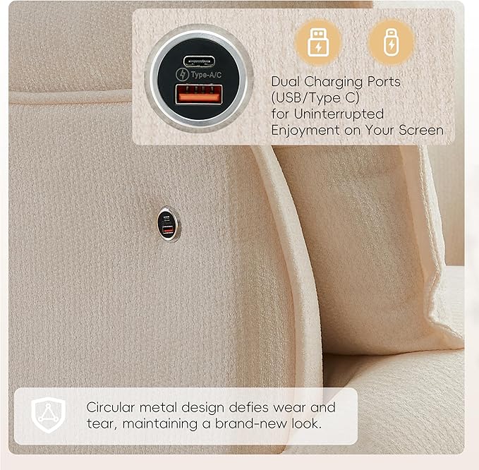 Merax 47.2 Oversized Accent Chair with Dual-Port Charging Skirted Base Deep and Wide Seat Cloud-Like Comfy Single Sofa Modern Design for Living Room&ampApartment ChenilleWhite